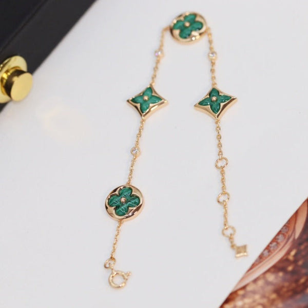 <MAGIC>STAR AND SUN 4 MOTIF PINK GOLD MALACHITE BRACELET