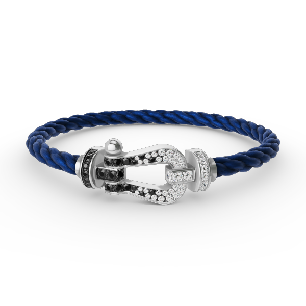<MAGIC>FORCE LARGE HORSESHOE BLACK WHITE DIAMOND BRACELET SILVER
