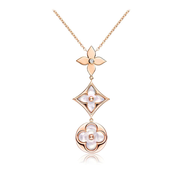 <magic> COLOR BLOSSOM LARIAT HALSKETTE ROSA GOLD WEISS PERLMUTT UND DIAMANT</magic>